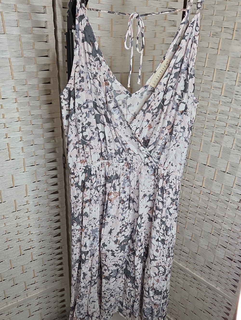 lovestitch Pink and Gray Floral Halter Midi Summer Dress